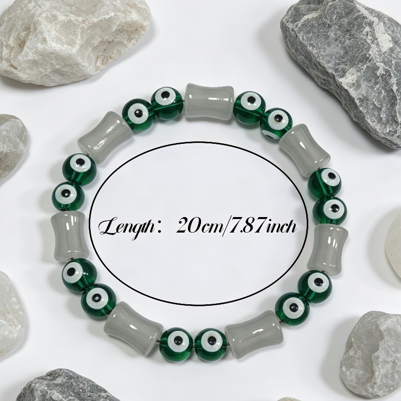 Light Luxury Multi-Piece Bamboo Knot & Green Demon Eye Bead Bracelet